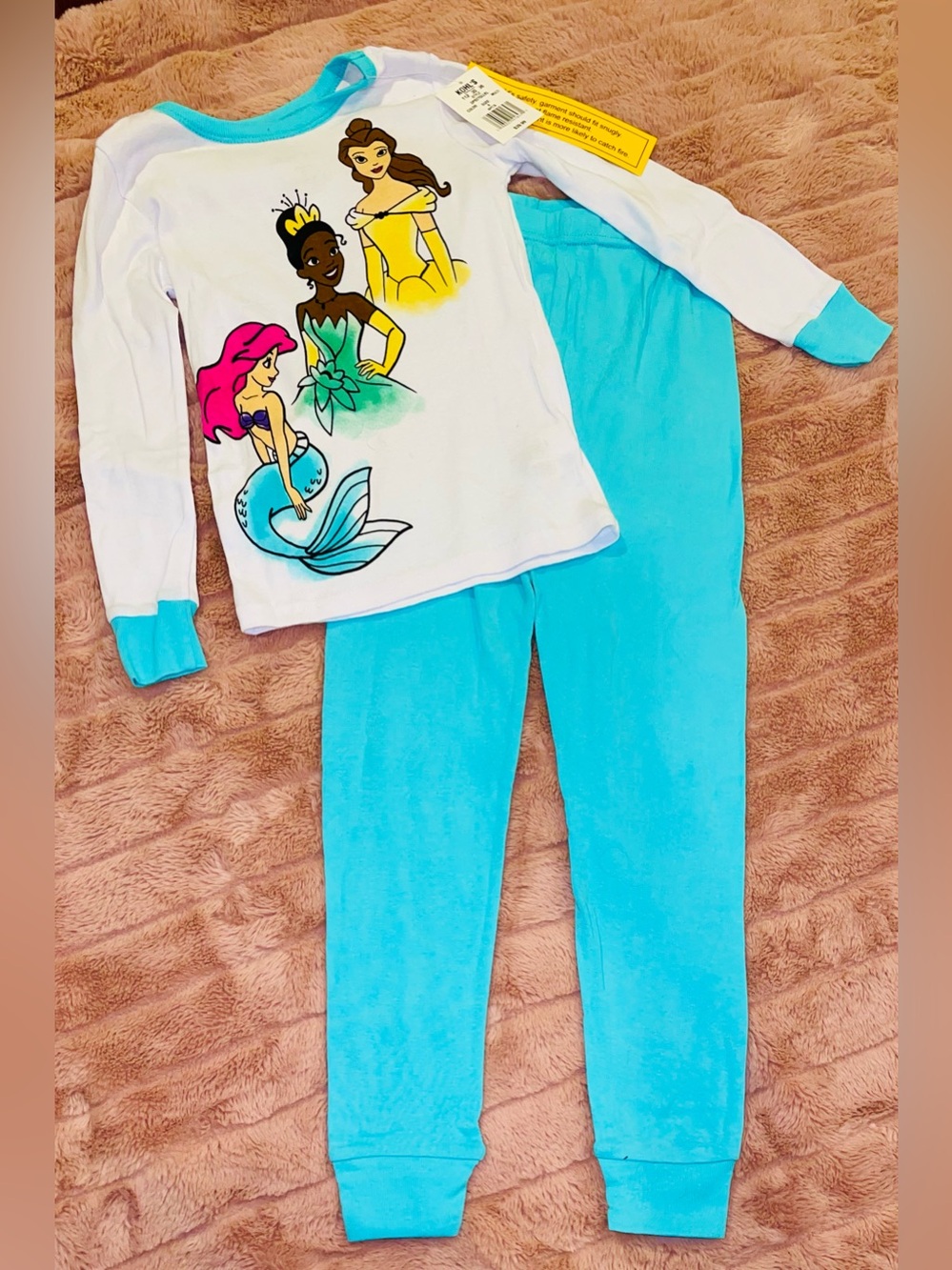 Disney Princess girls 8 two piece pajama set blue white NWT snug-fitting